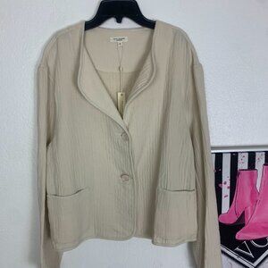 Max Studio Cropped Distressed Semi Ribbed Cardigan Sweater Ivory Lightweight